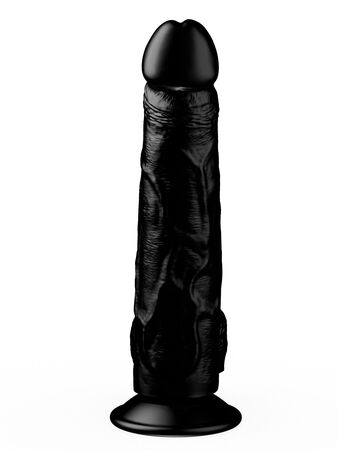 Фаллоимитатор с мошонкой на присоске чёрного цвета - 16,5 см.